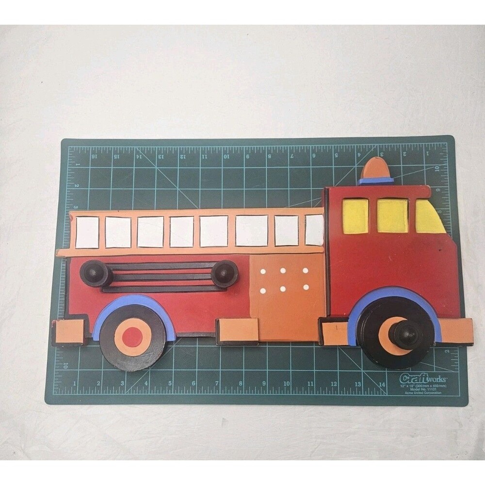 Vintage Wooden Fire Truck Wall Hook Mount